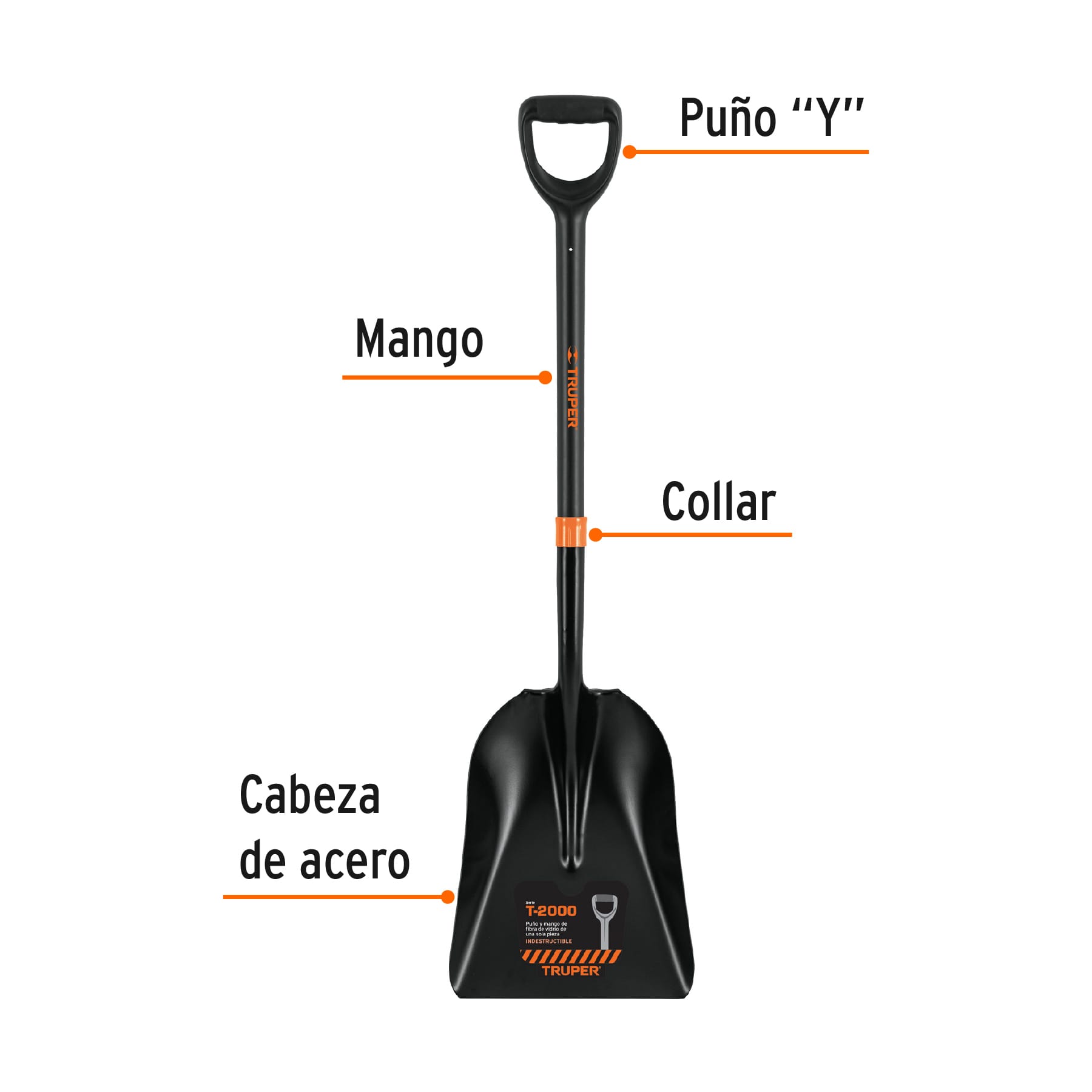Pala carbonera T-2000, puño 'Y' mango fibra de vidrio TRUPER - Imagen 2