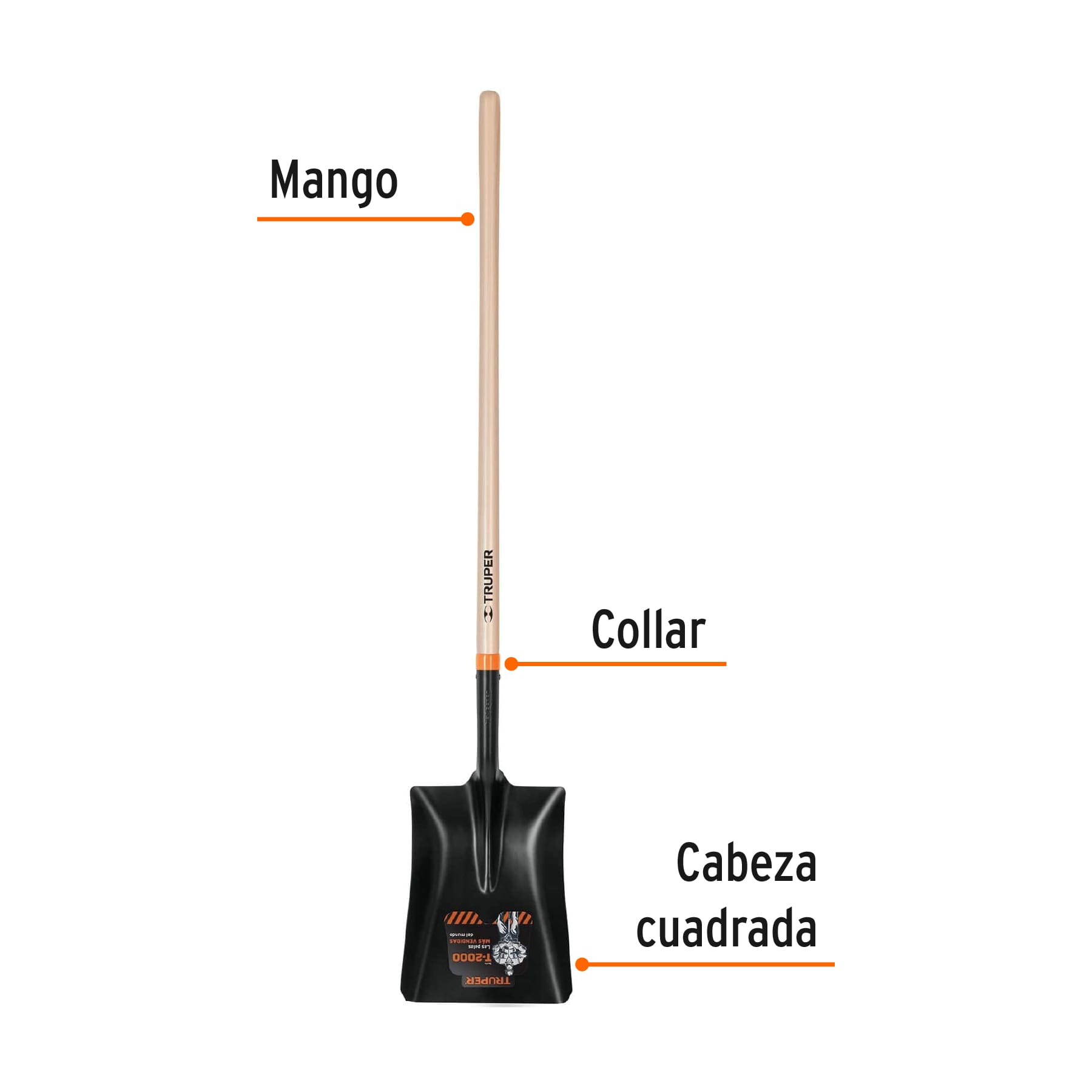 Pala T-2000 cuadrada, tipo español, mango largo 41', TRUPER - Imagen 2
