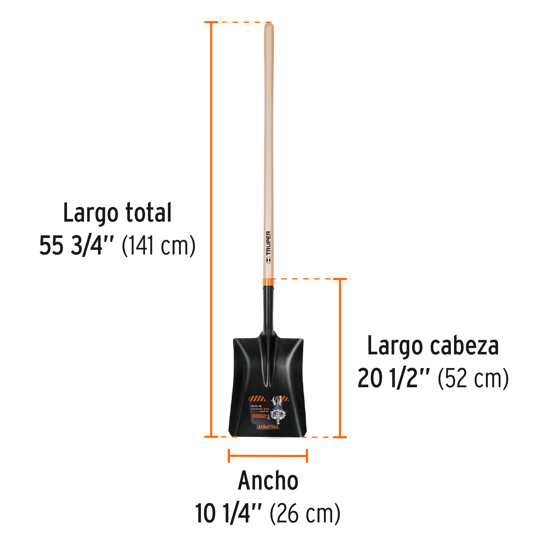 Pala T-2000 cuadrada, tipo español, mango largo 41', TRUPER - Imagen 3