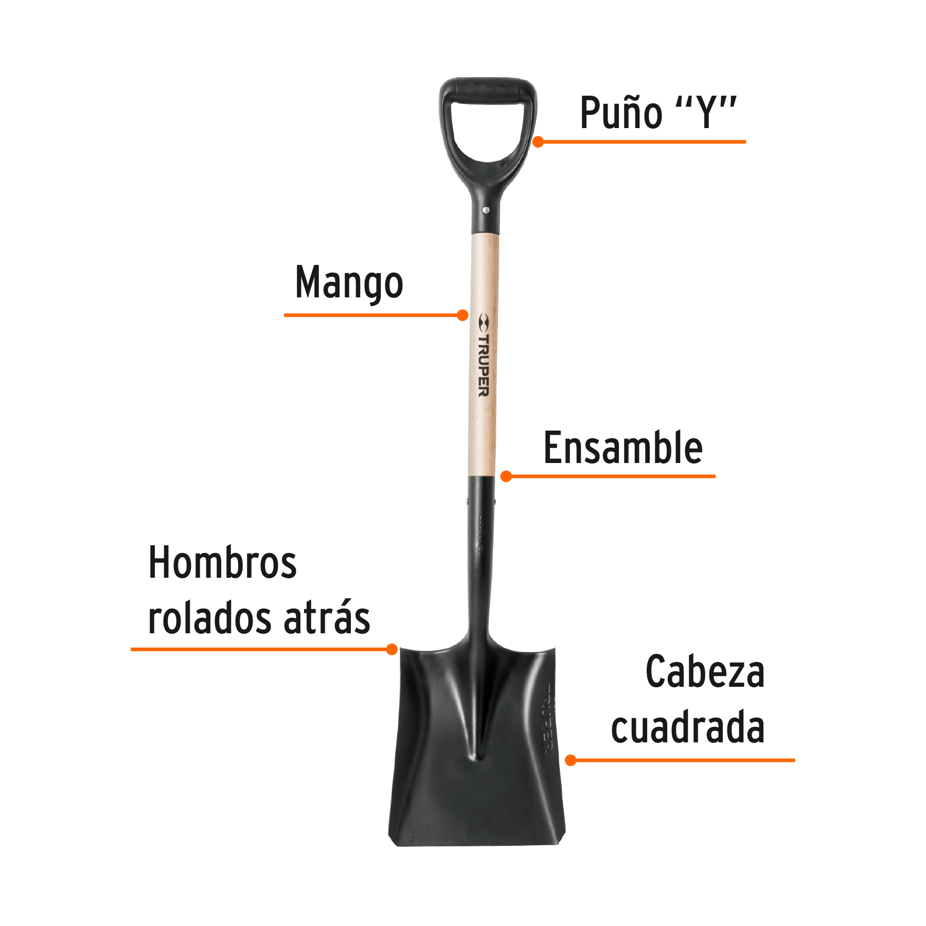 Pala cuadrada T-1000, puño 'Y', TRUPER - Imagen 2