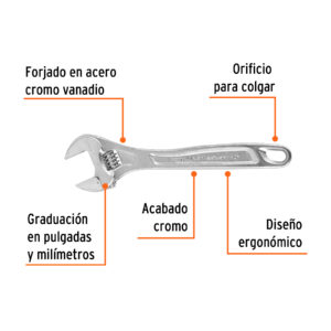Alternative view of Llave ajustable (perico) 10' profesional cromada, EXPERT