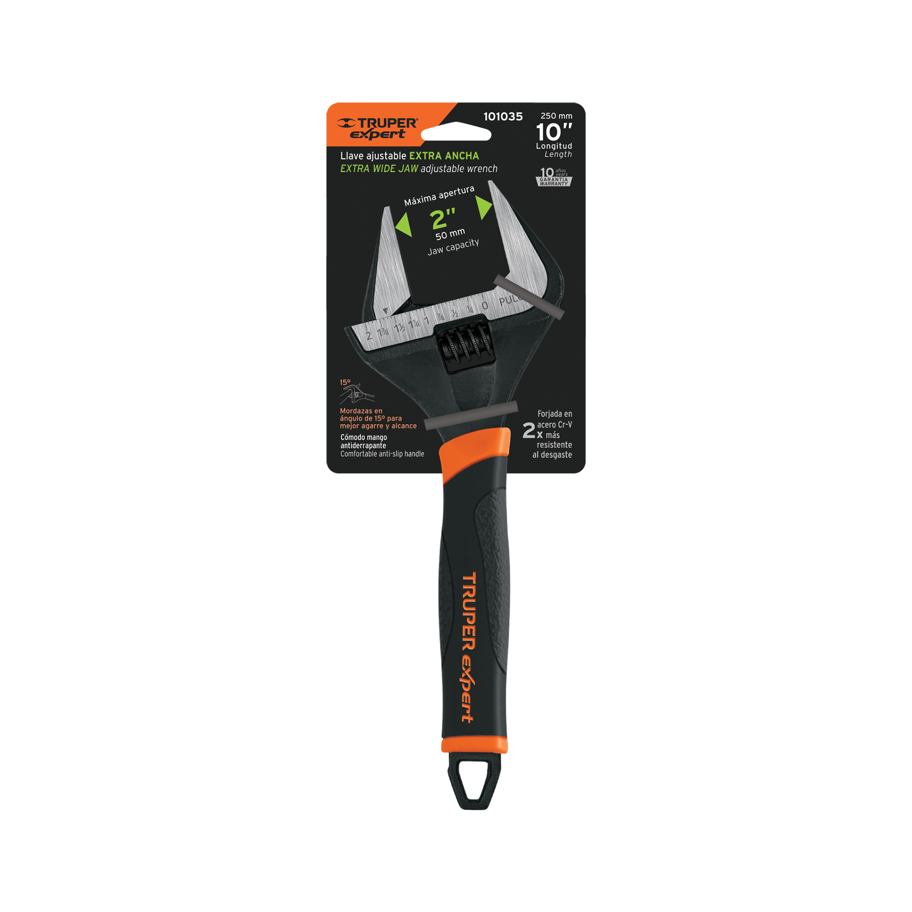 Llave ajustable (perico) 10' boca ancha Comfort Grip, EXPERT - Imagen 4