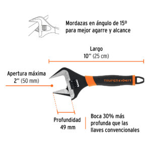 Llave ajustable (perico) 10' boca ancha Comfort Grip, EXPERT - Imagen 3