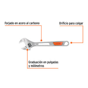 Alternative view of Llave ajustable (perico) 10' cromada, TRUPER