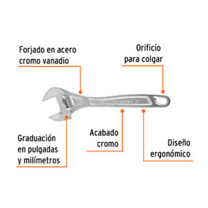 Alternative view of Llave ajustable (perico) 12' profesional cromada, EXPERT