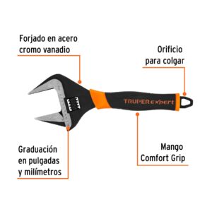 Alternative view of Llave ajustable (perico) 12' boca ancha Comfort Grip, EXPERT