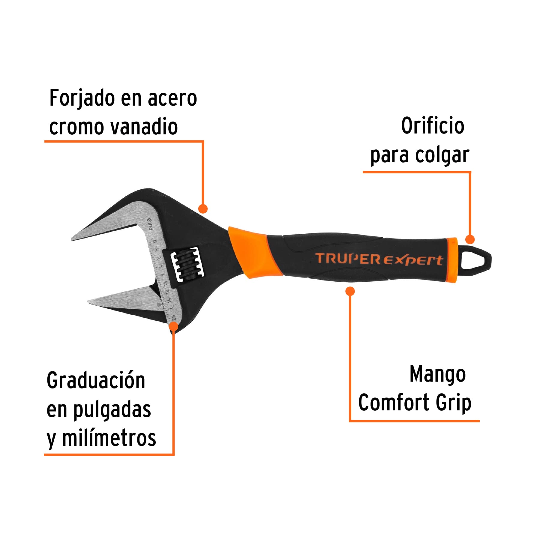 Llave ajustable (perico) 12' boca ancha Comfort Grip, EXPERT - Imagen 2