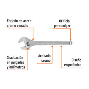 Alternative view of Llave ajustable (perico) 15' profesional cromada, EXPERT
