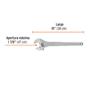 Llave ajustable (perico) 15' profesional cromada, EXPERT - Imagen 3