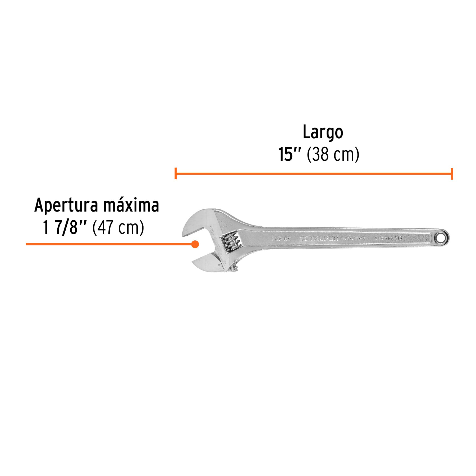 Llave ajustable (perico) 15' profesional cromada, EXPERT - Imagen 3