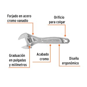 Alternative view of Llave ajustable (perico) 6' profesional cromada, EXPERT