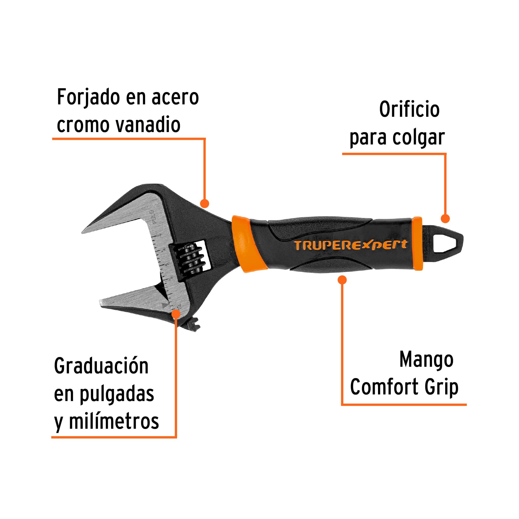 Llave ajustable (perico) 6' boca ancha Comfort Grip, EXPERT - Imagen 2