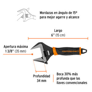 Llave ajustable (perico) 6' boca ancha Comfort Grip, EXPERT - Imagen 3