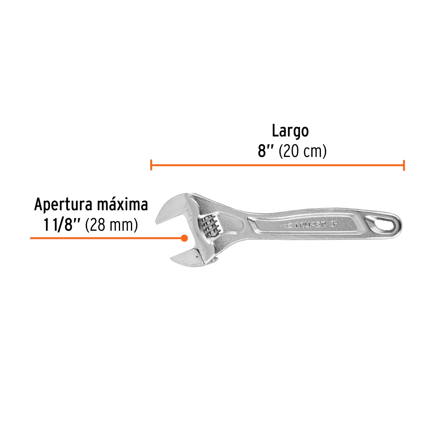 Llave ajustable (perico) 8' profesional cromada, EXPERT - Imagen 3