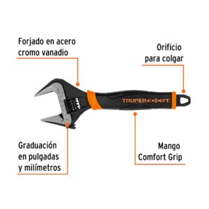 Alternative view of Llave ajustable (perico) 8' boca ancha Comfort Grip, EXPERT