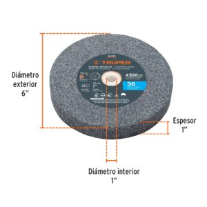 Alternative view of Rueda abrasiva p/esmeril 6'x25mm, óxido aluminio, grano 36