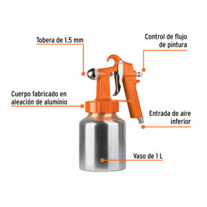Alternative view of Pistola p/pintar baja presión, 1.5 mm, naranja, entrada inf