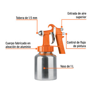 Alternative view of Pistola p/pintar baja presión, 1.5 mm, naranja, entrada sup