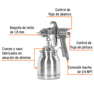 Alternative view of Pistola p/pintar succión HVHP vaso alum, 1.8mm, 2 vál TRUPER