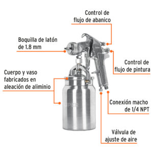 Alternative view of Pistola p/pintar succión HVHP vaso alum, 1.8mm, 3 vál TRUPER
