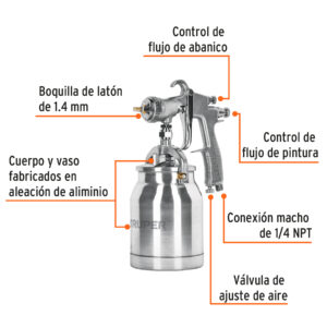 Alternative view of Pistola p/pintar succión HVLP vaso aluminio, 1.4 mm, TRUPER