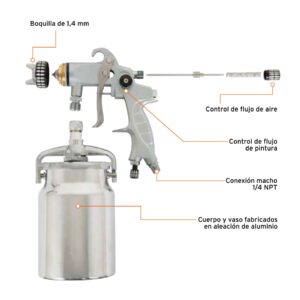 Alternative view of Pistola p/pintar succión HVLP vaso aluminio, 1.4 mm, EXPERT