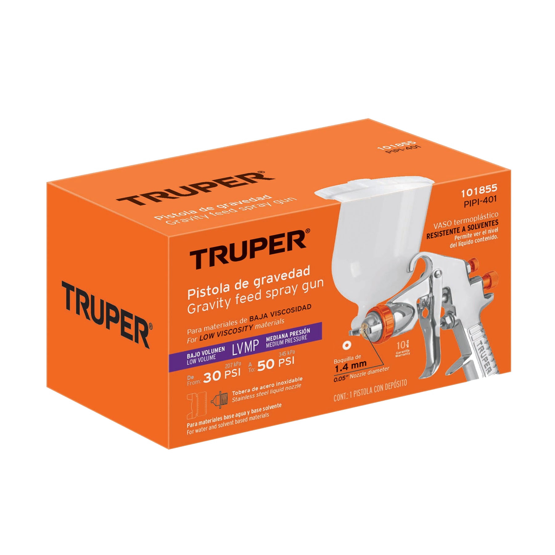 Pistola para pintar LVMP vaso plástico, 1.4 mm, TRUPER - Imagen 4