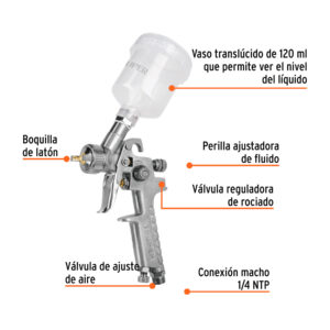 Pistola p/retoque gravedad HVLP vaso plástico, 1 mm, TRUPER - Imagen 2