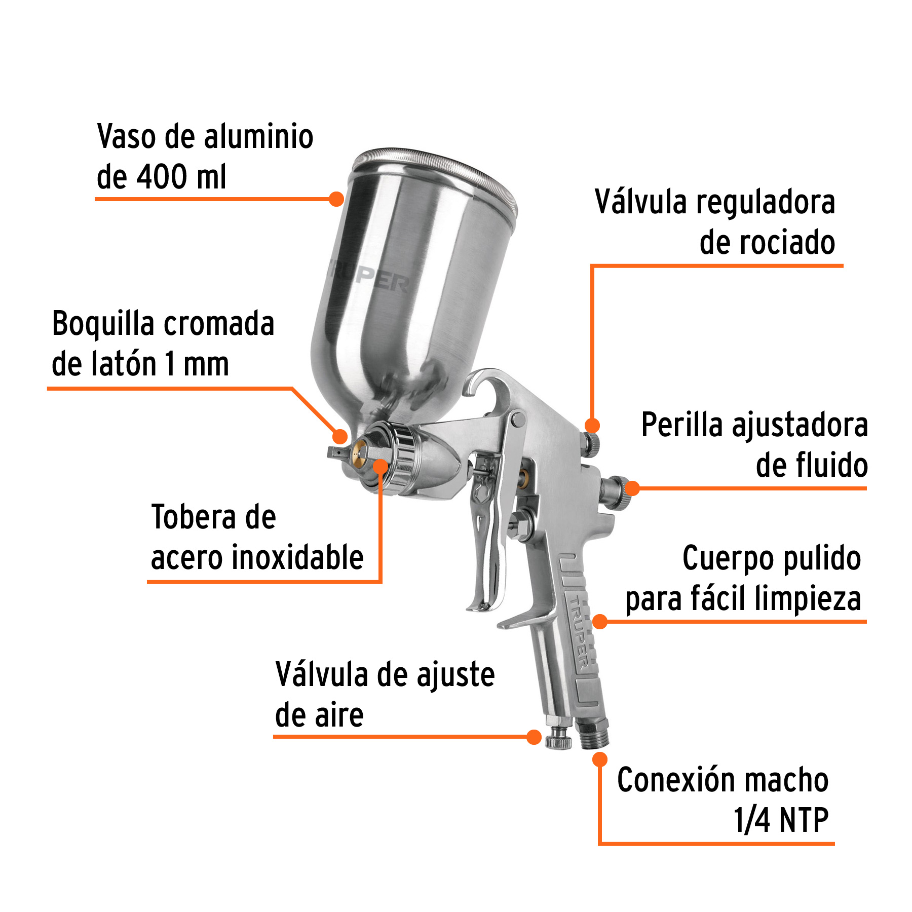 Pistola para pintar LVMP vaso aluminio, 1 mm, TRUPER - Imagen 2