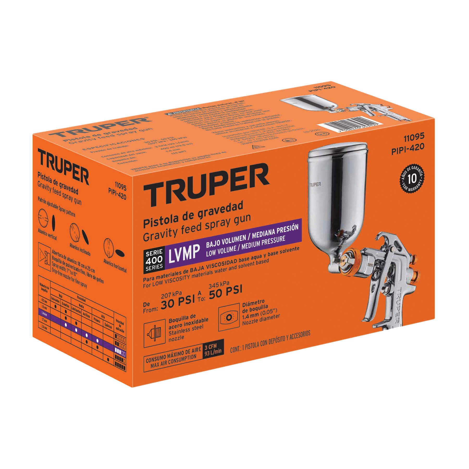 Pistola para pintar LVMP vaso aluminio, 1.4 mm, TRUPER - Imagen 6