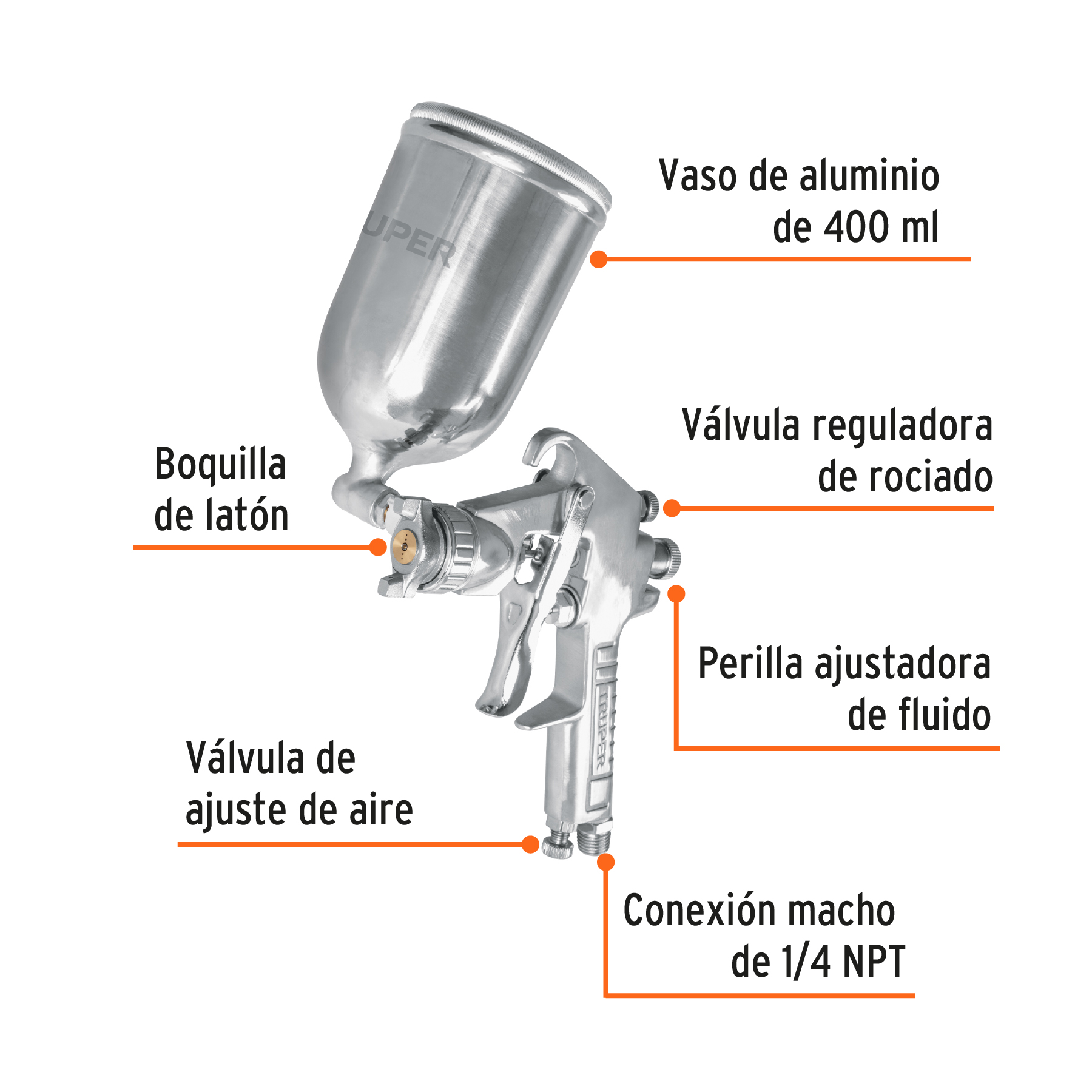 Pistola para pintar LVMP vaso aluminio, 1.4 mm, TRUPER - Imagen 2