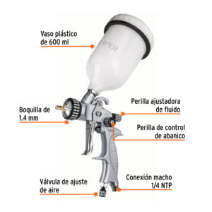 Alternative view of Pistola p/pintar gravedad HVLP vaso plástico, 1.4 mm, EXPERT