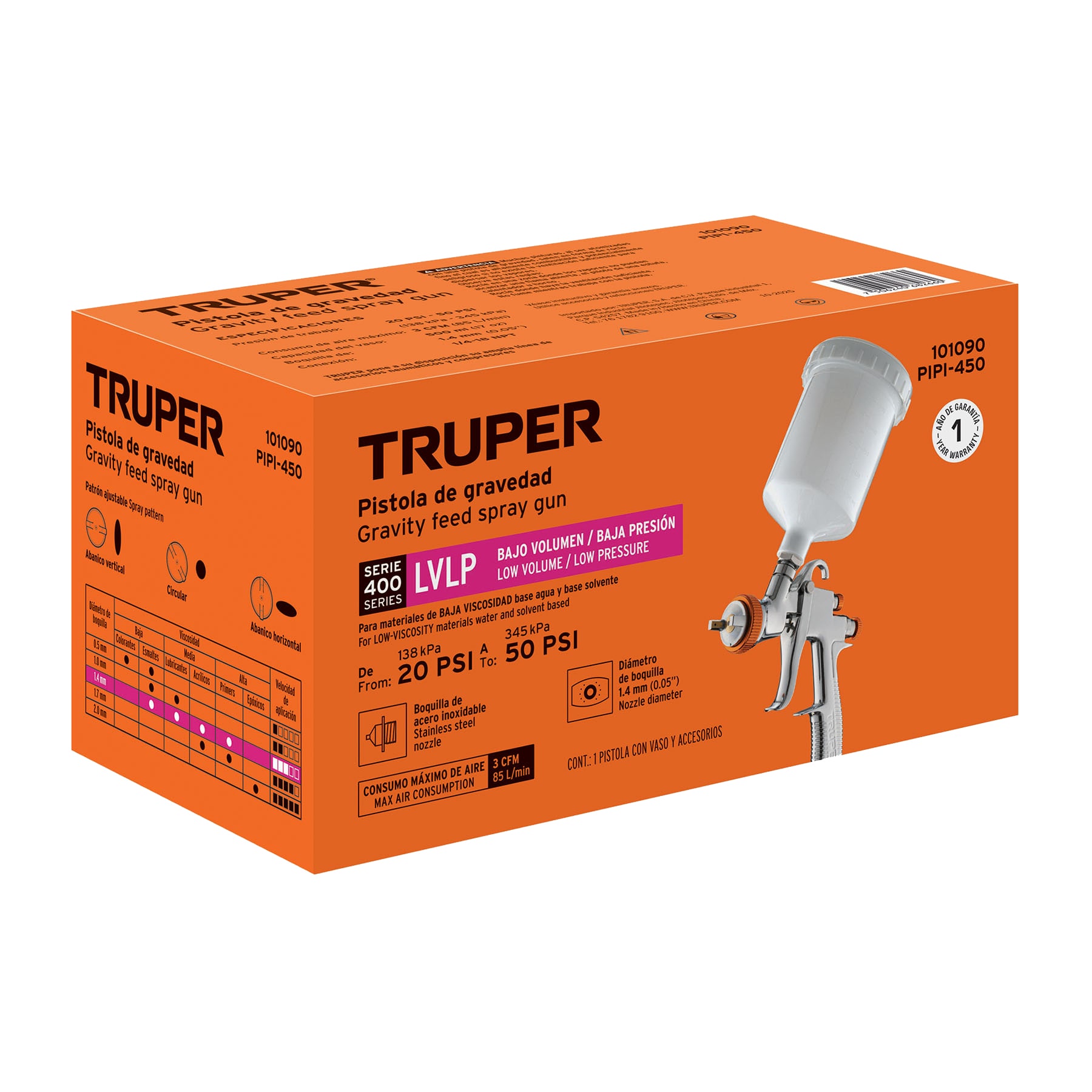 Pistola para pintar LVLP vaso plástico, 1.4 mm, TRUPER - Imagen 4