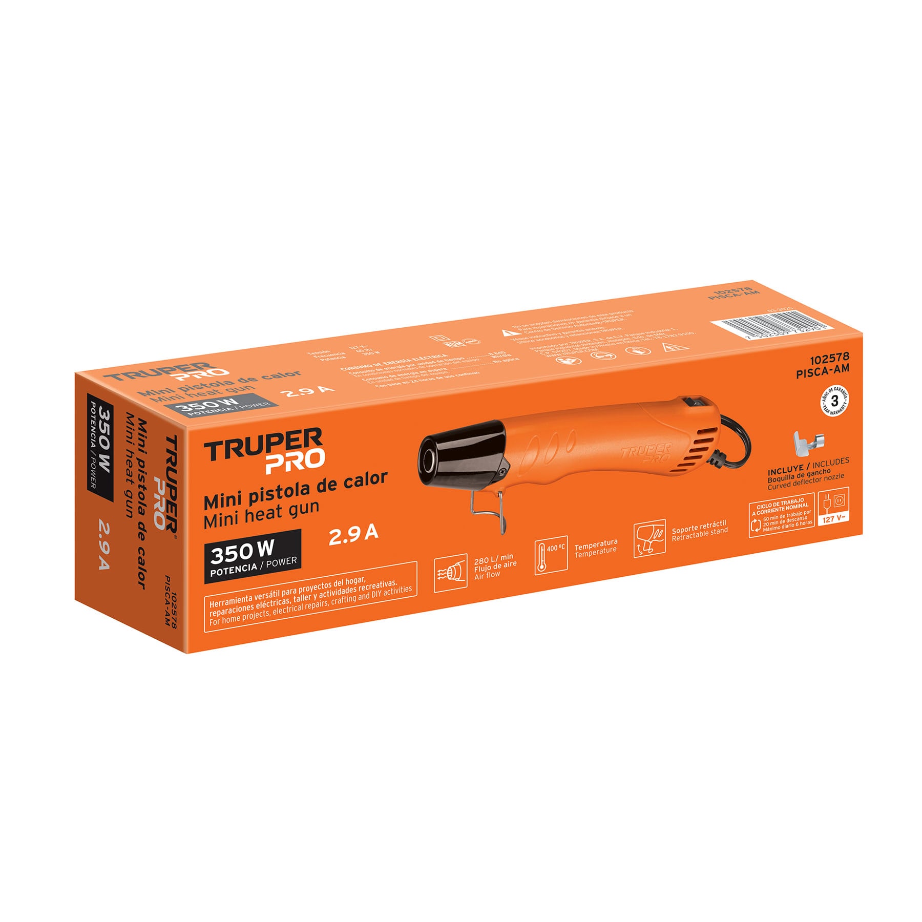 Mini pistola de calor 350W, TRUPER PRO - Imagen 3