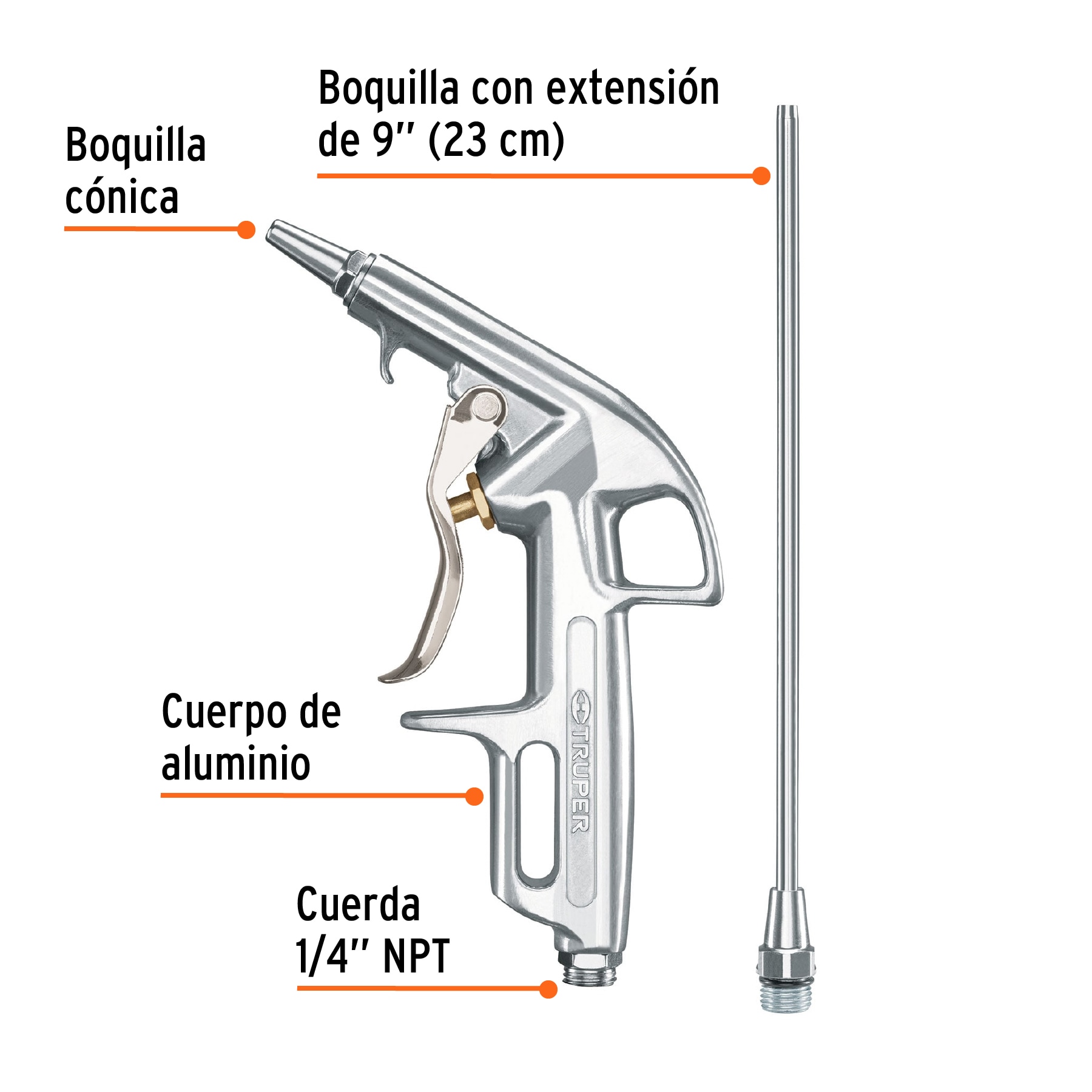 Pistola de aluminio para sopletear, 2 boquillas, TRUPER - Imagen 2