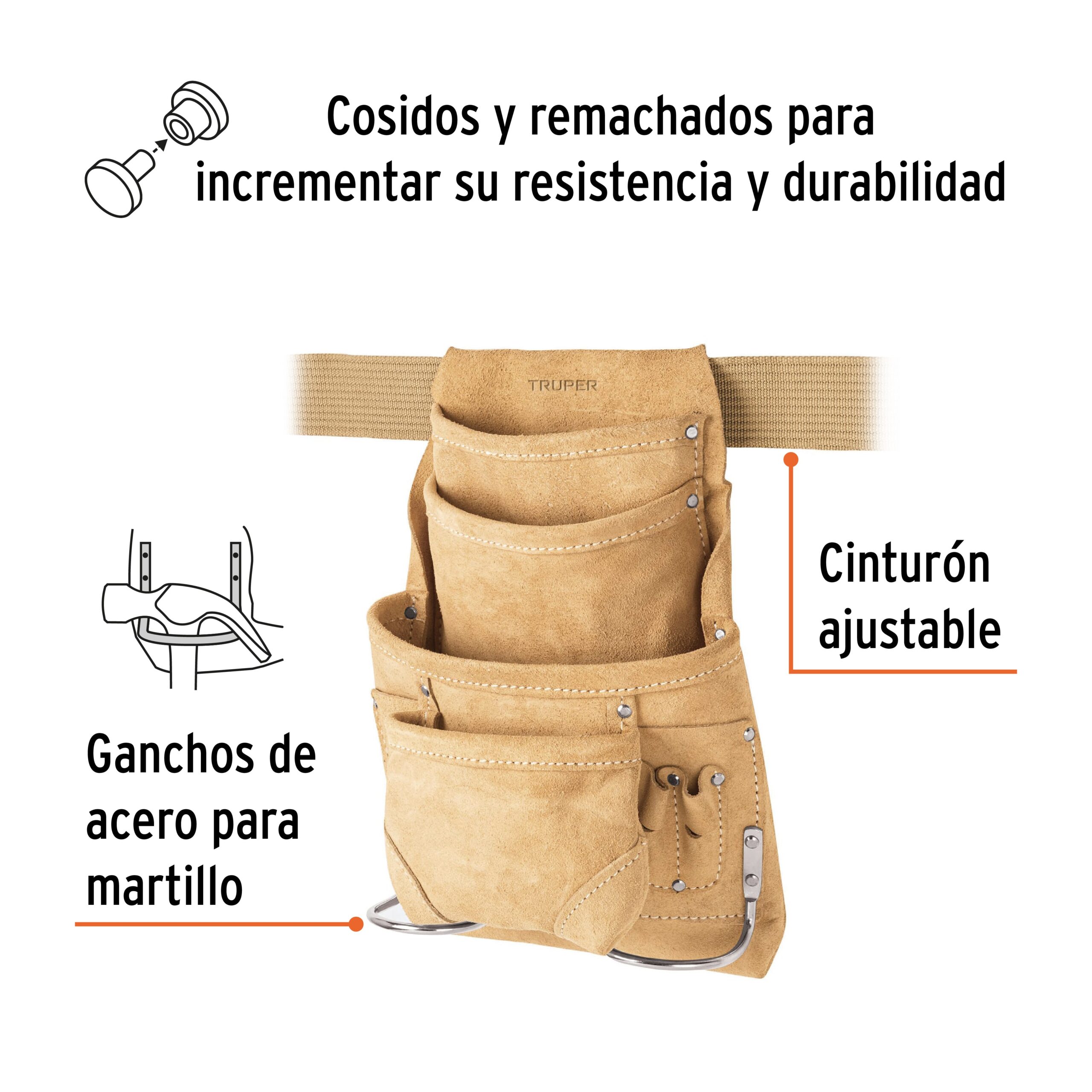 Porta herramientas de carnaza con 12 compartimentos, TRUPER - Imagen 2