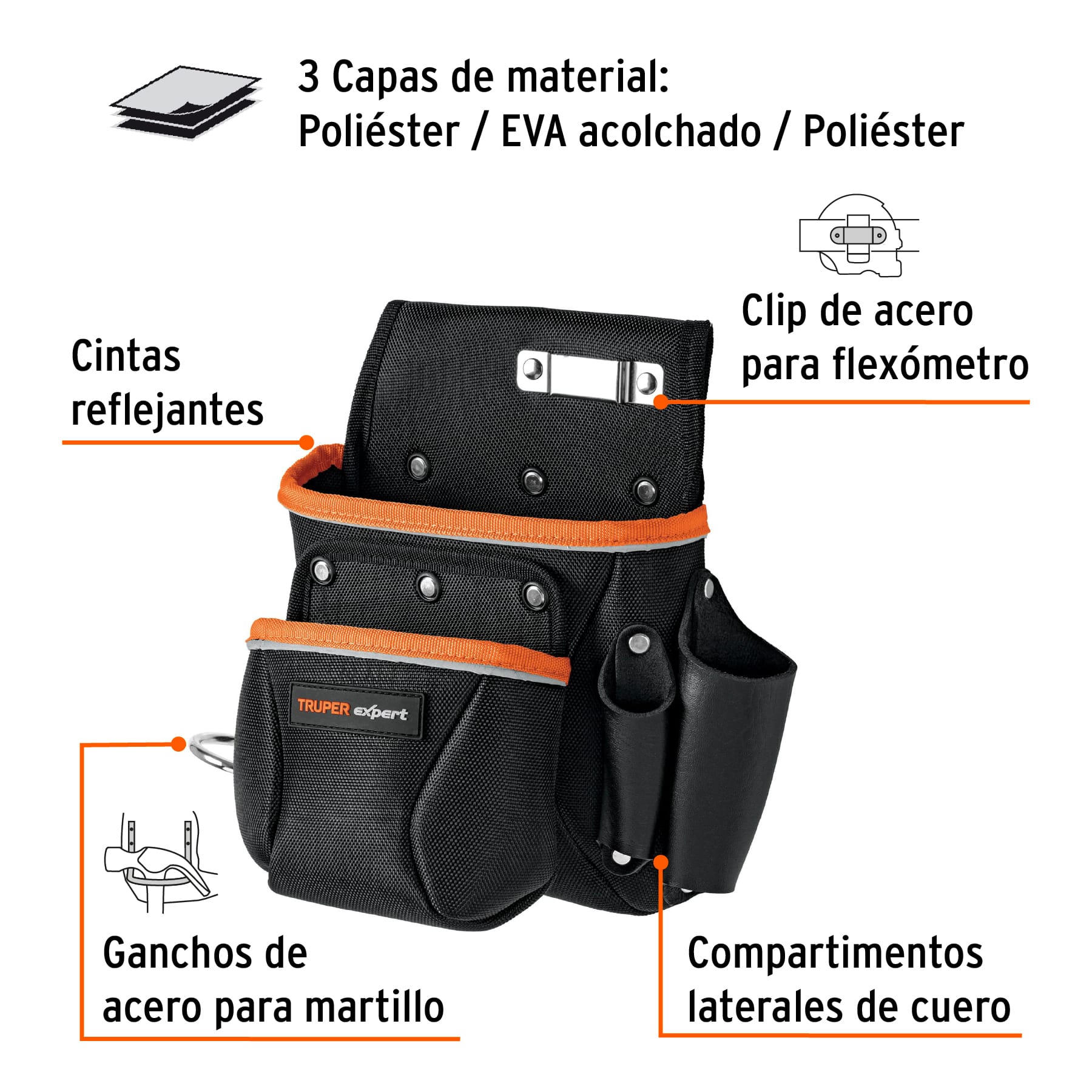 Porta herramientas de poliéster, 6 compartimentos, EXPERT - Imagen 2