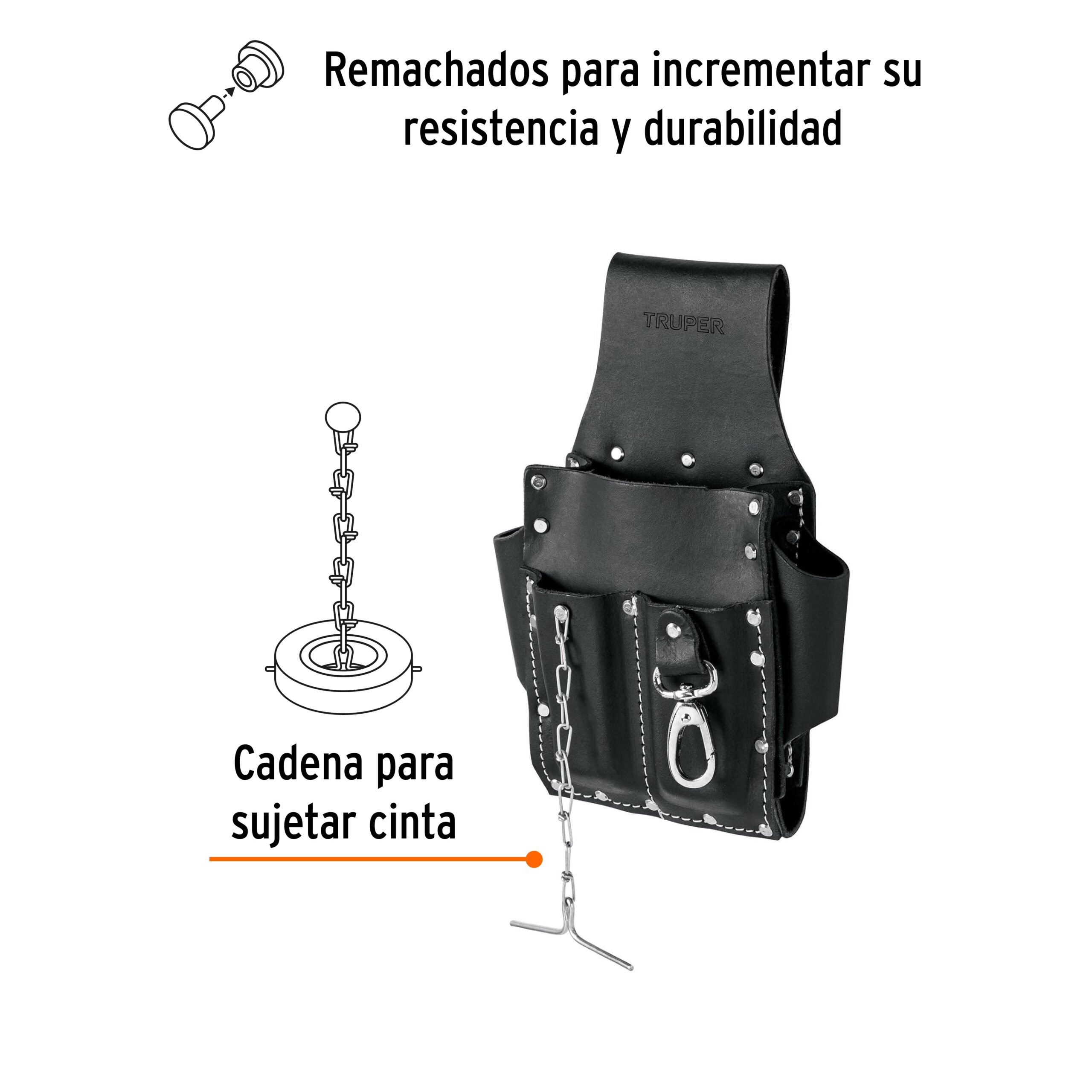 Porta herramientas grande de cuero, 7 compartimentos, TRUPER - Imagen 2