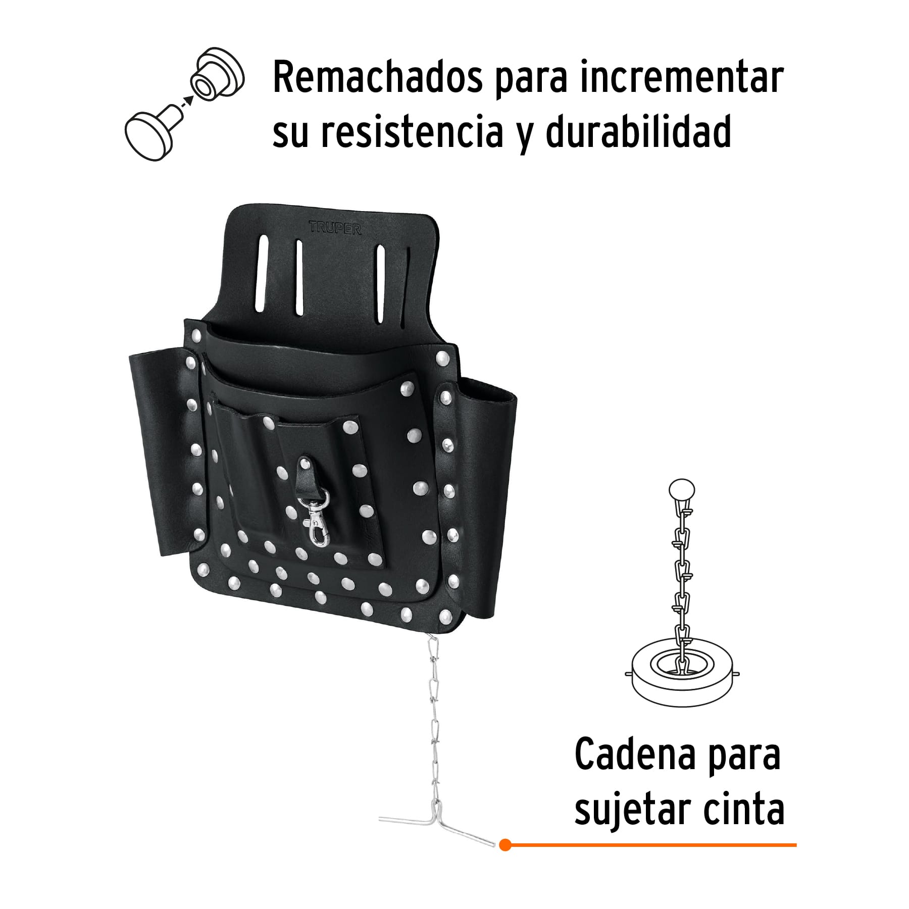 Porta herramientas de cuero con 8 compartimentos, TRUPER - Imagen 2