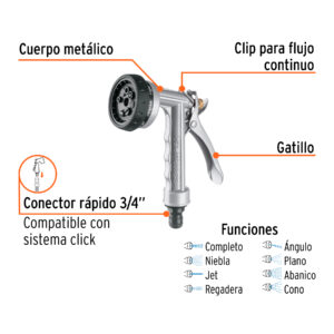 Alternative view of Pistola metálica para riego, 8 funciones, TRUPER