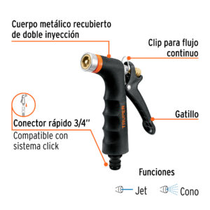 Alternative view of Pistola para riego de 2 funciones metálica con recubrimiento