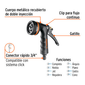 Alternative view of Pistola para riego de 8 funciones metálica con recubrimiento
