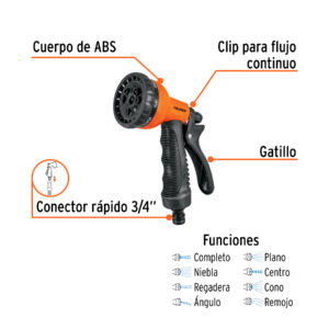 Alternative view of Pistola para riego de 8 funciones plástica con recubrimiento