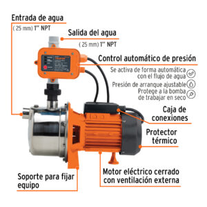 Alternative view of Bomba presurizadora jet acero 1 HP con control, TRUPER