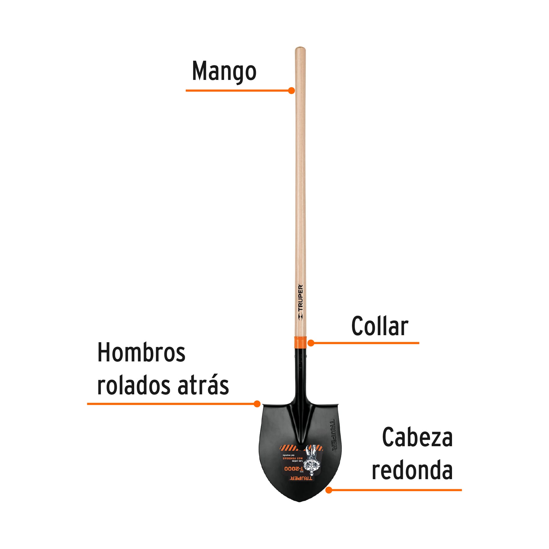 Pala redonda # 4 T-2000, mango largo 45', TRUPER - Imagen 2