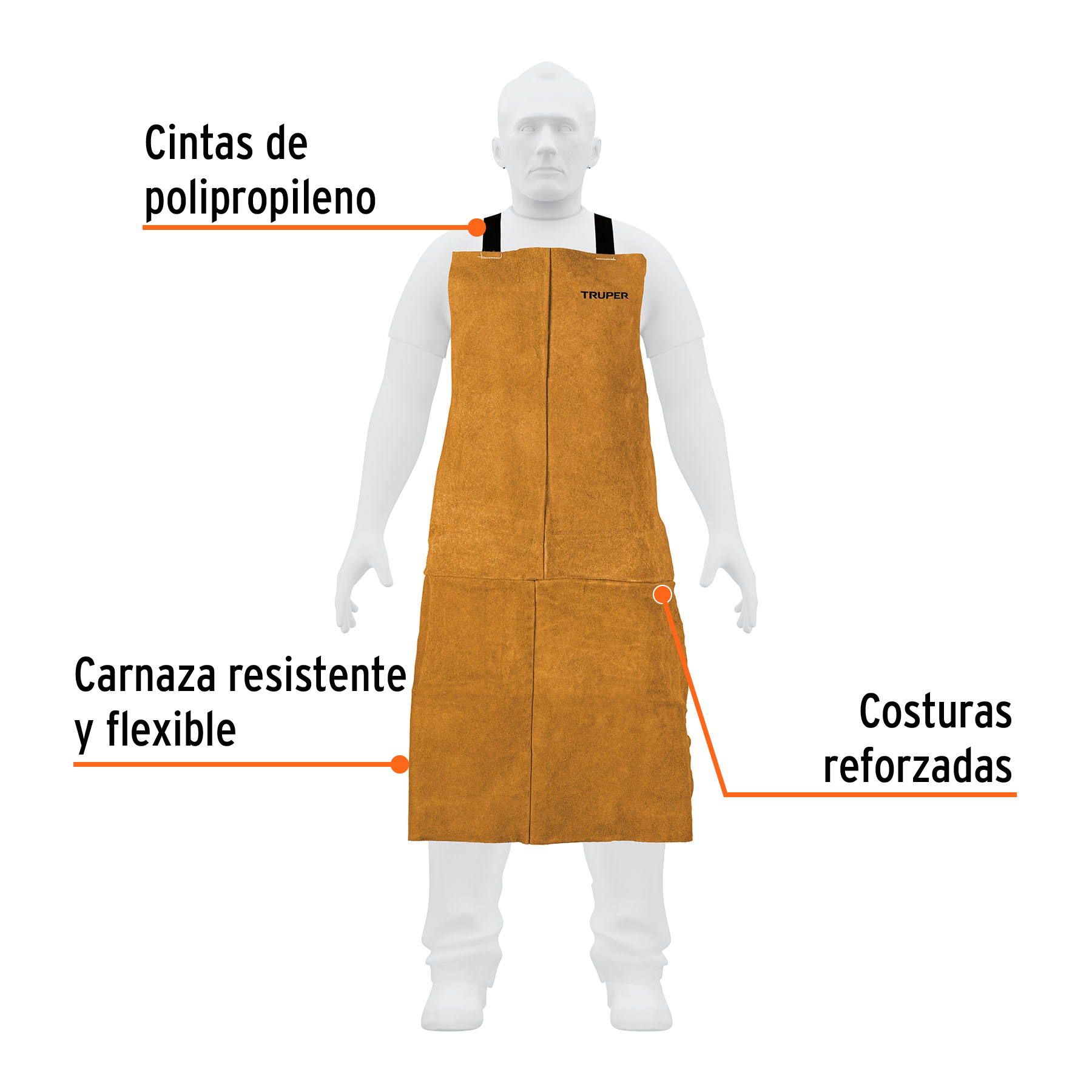 Protección para soldar, peto de carnaza, TRUPER - Imagen 3