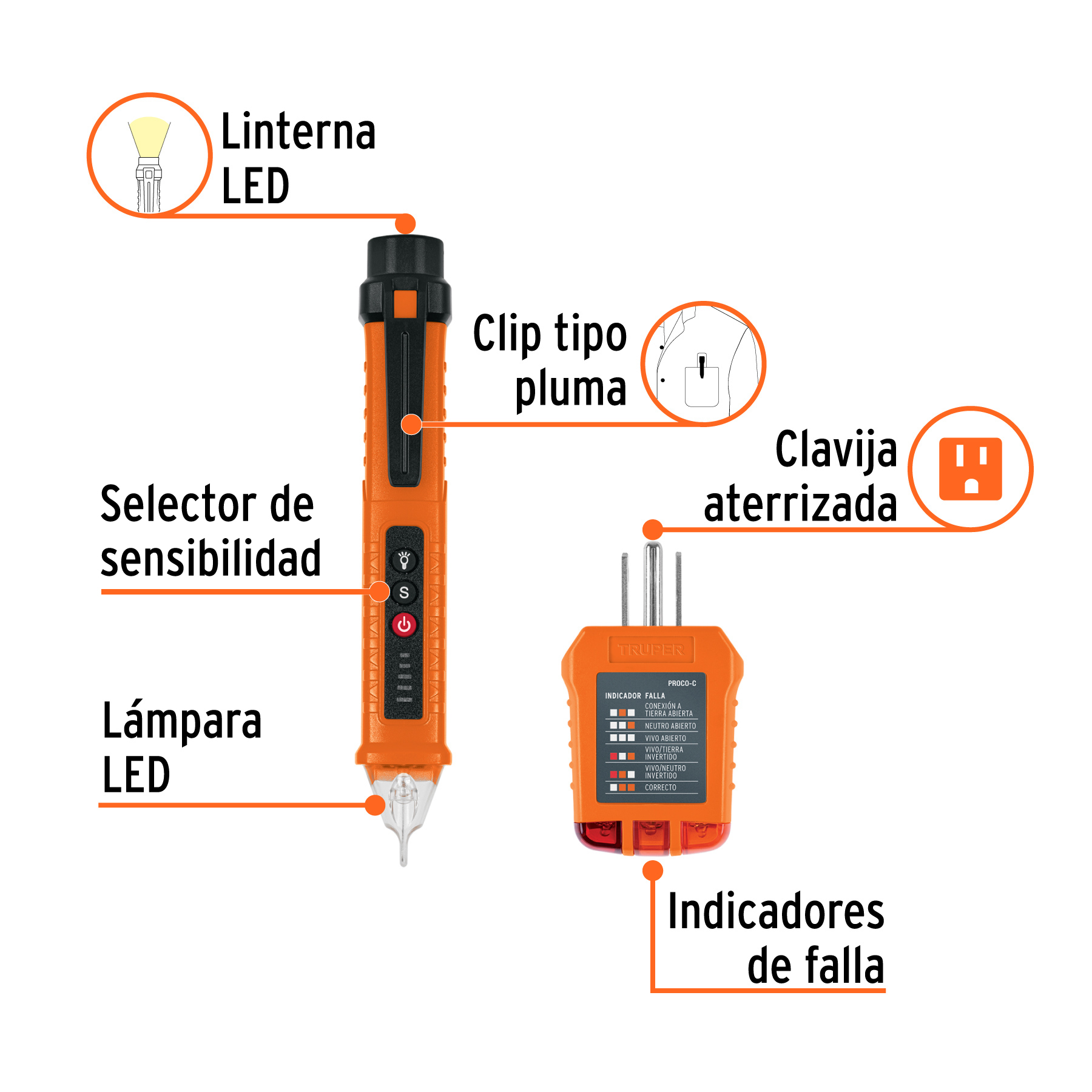 Kit de probadores sin contacto y para tomacorrientes, TRUPER - Imagen 2