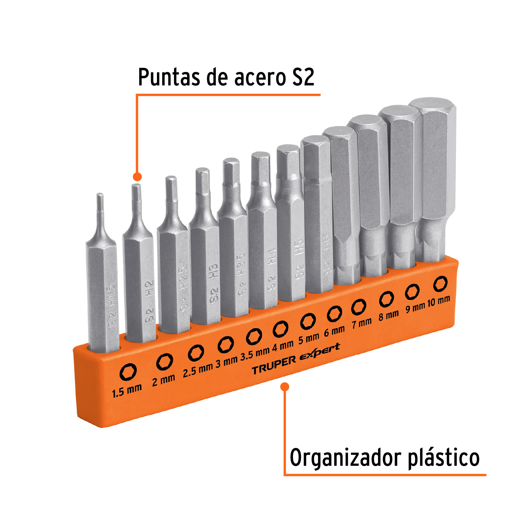 Juego de 12 puntas hexagonales mm largo 2', EXPERT - Imagen 3