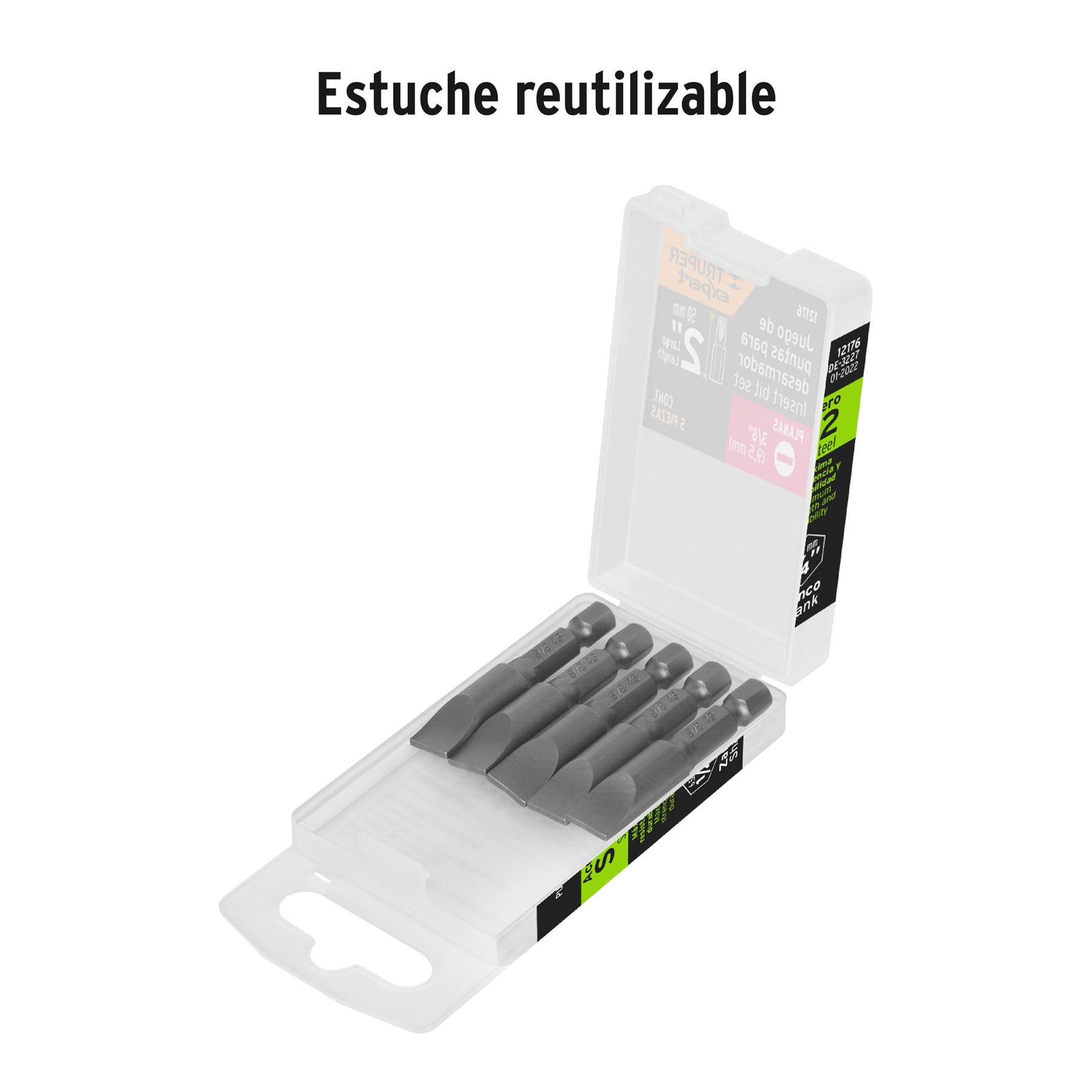 Estuche con 5 puntas planas de 3/8' largo 2', TRUPER EXPERT - Imagen 4