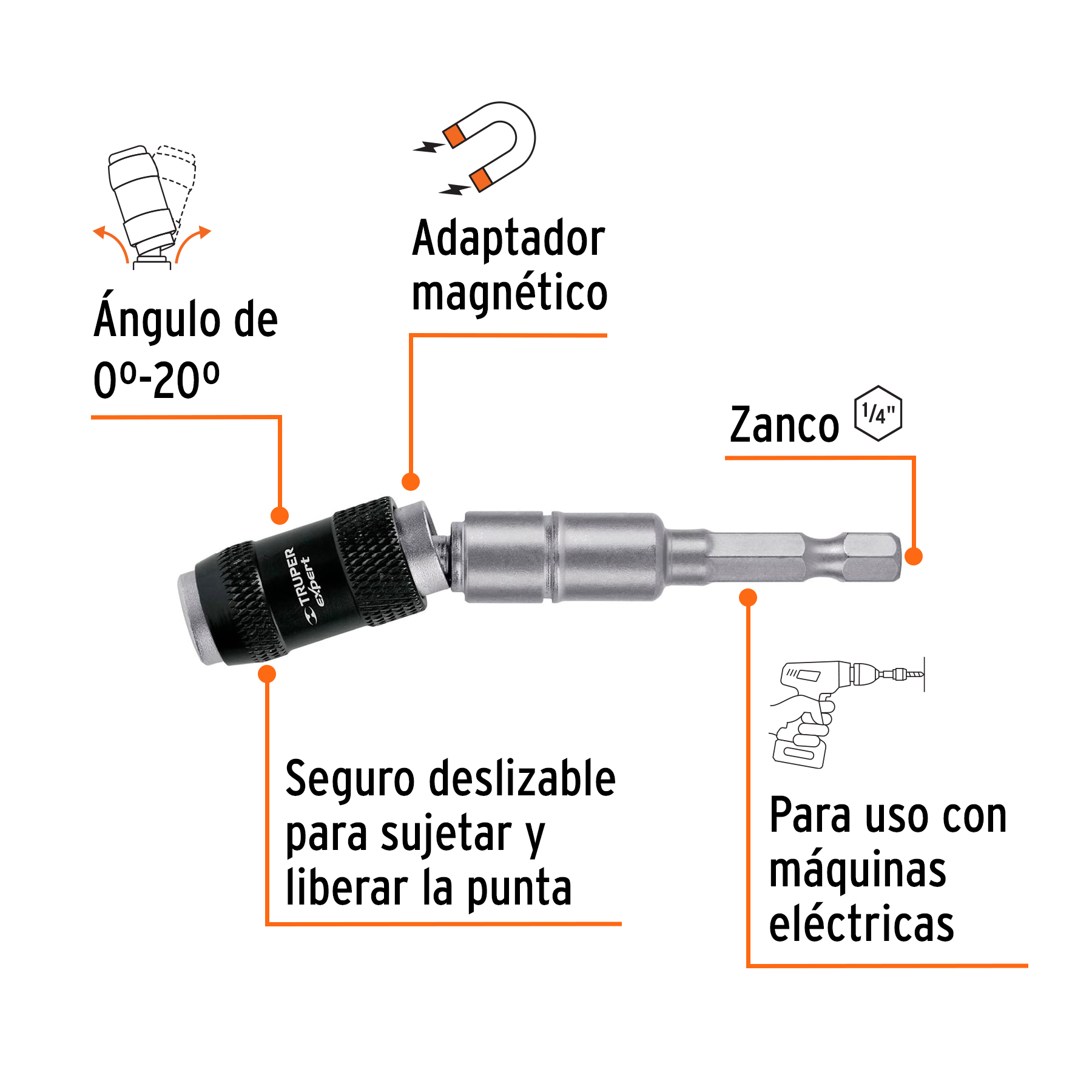 Extensión magnética articulada 3 1/2', para puntas, EXPERT - Imagen 2